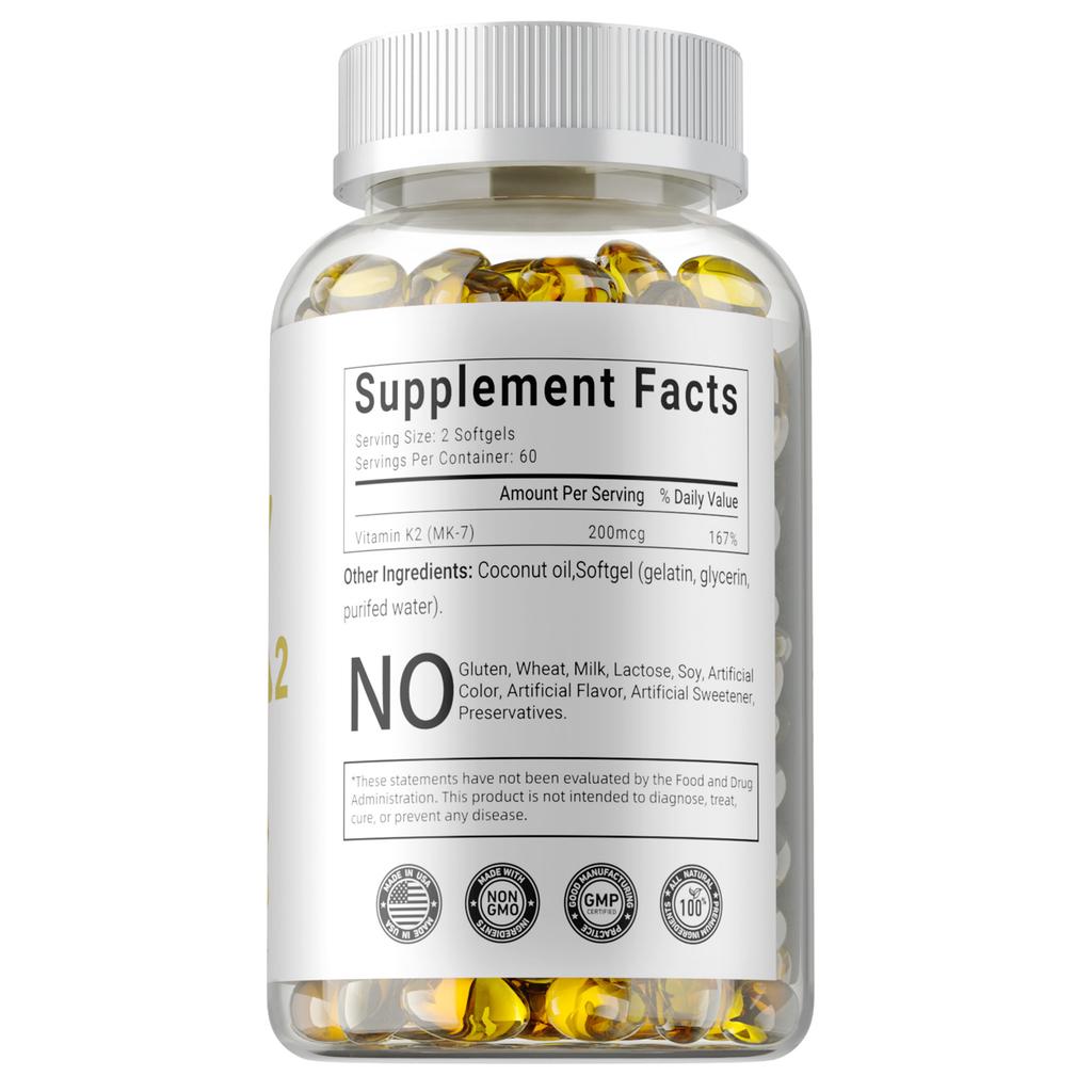 Xemenry Vitamin K2 MK-7 Supplement, 200 mcg Per Serving, Oil Softgles | Easily Absorbed, Active Menaquinone Form | Immune, Joint, & Heart Support