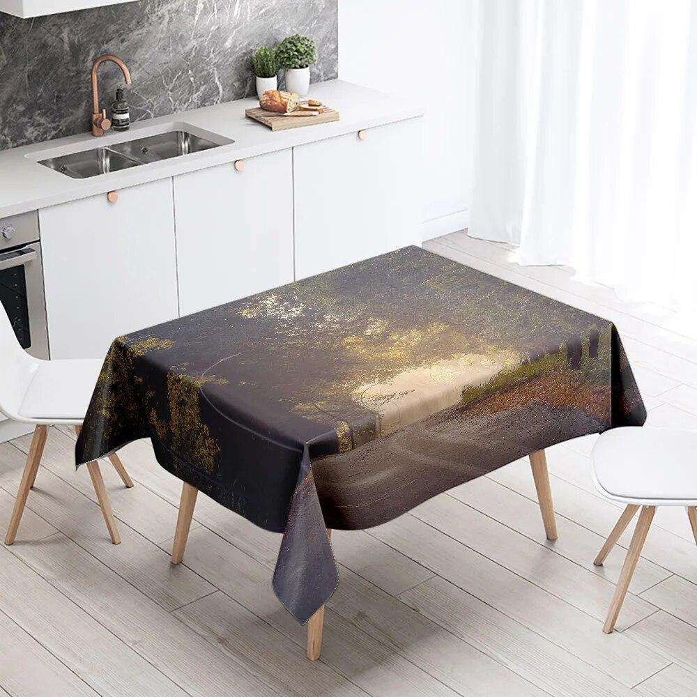 Natural Scenery Tablecloth Landscape  Anti-fouling Waterproof Rectangular Kitchen Dining Table Home Decoration