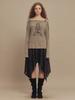 SETSETSET Water Lily Pattern Ribbon Knit Top Melange Gray