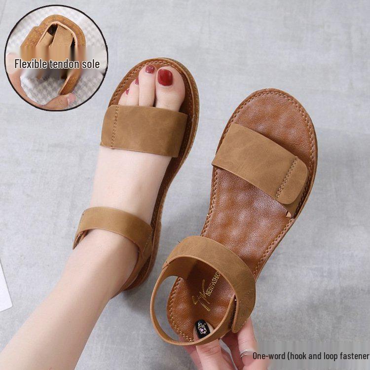 

Женские сандалии с подошвой из мягкой коровьей кожи: Весенние римские пляжные туфли на плоской подошве 2021 г. 35