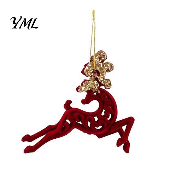 Indoor Christmas Tree Ornament Set Flocked Ornaments with Gold Edging, Retro Red Velvet Hanging Soft Flocking Fabric Holiday Decor Decoration,