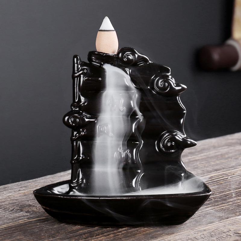 1PC Waterfall Incense Holder Backflow Incense Burner Smoke Cascade Design Ceramic Buddha Hand