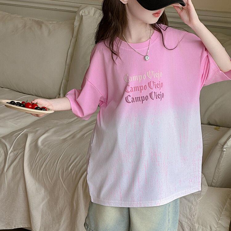 Girls Summer Gradient Short Sleeve T Shirt Stylish and Trendy Top 100