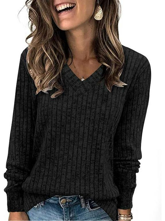 

In-Stock Women s V-Neck Long-Sleeve Casual Knit Sweater, 2024 Autumn Loose-Slimming Pullover Top Small