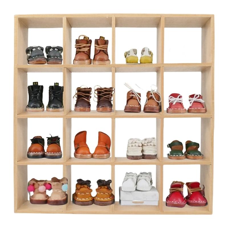 Sturdy Wood Materials Miniature Furniture Display Storage Shelf With 16 Compartments for Easy Dollhouses Organization