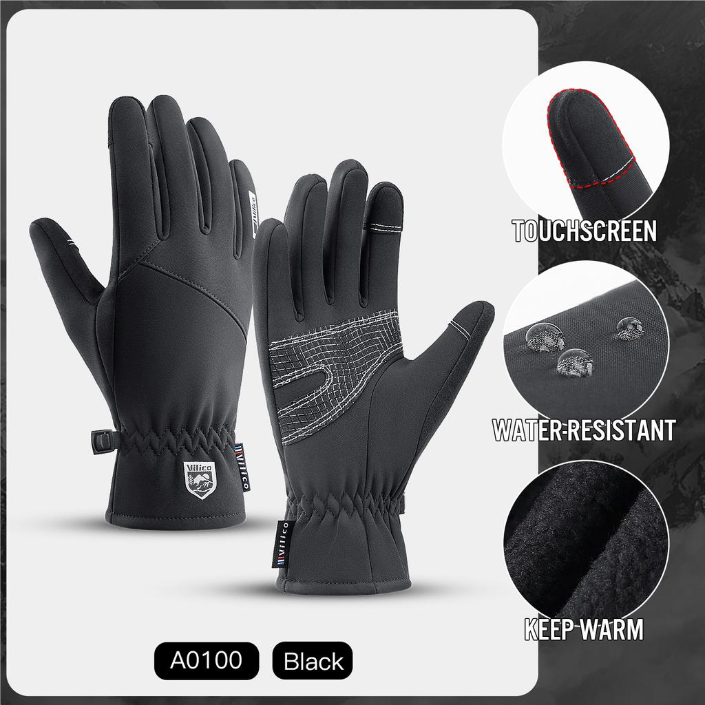 Men Winter Waterproof Cycling Gloves Outdoor Sports Running Motorcycle Ski Touch Screen Fleece Gloves Non-Slip Warm Full Fingers