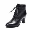 Women's Pointed Toe Lace-Up Chunky Heel Ankle Boots - 2025 Autumn/Winter, Embossed Cowhide