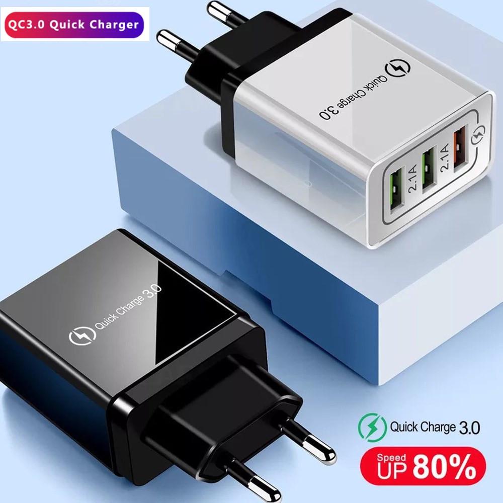 

3-Port QC3.0 Fast Charging USB Mobile Charger for Travel EU-Black 3USB