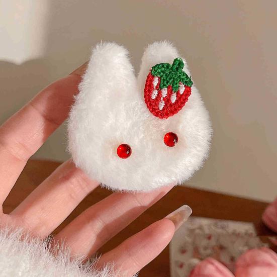 2Pcs Girl Hair Tie Cartoon Rabbit Decor Soft Plush Hair Rope High Elasticity Non-Damaging Fuzzy Hair Band Winter Hair Accessories