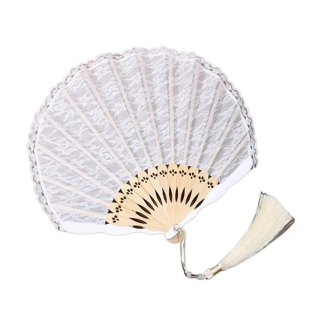 Elegant Portable Folding Fan Fan Flowers Pattern Lightweight Lace Handheld Fans Durable Tassel Pendent Chinese Fan Women