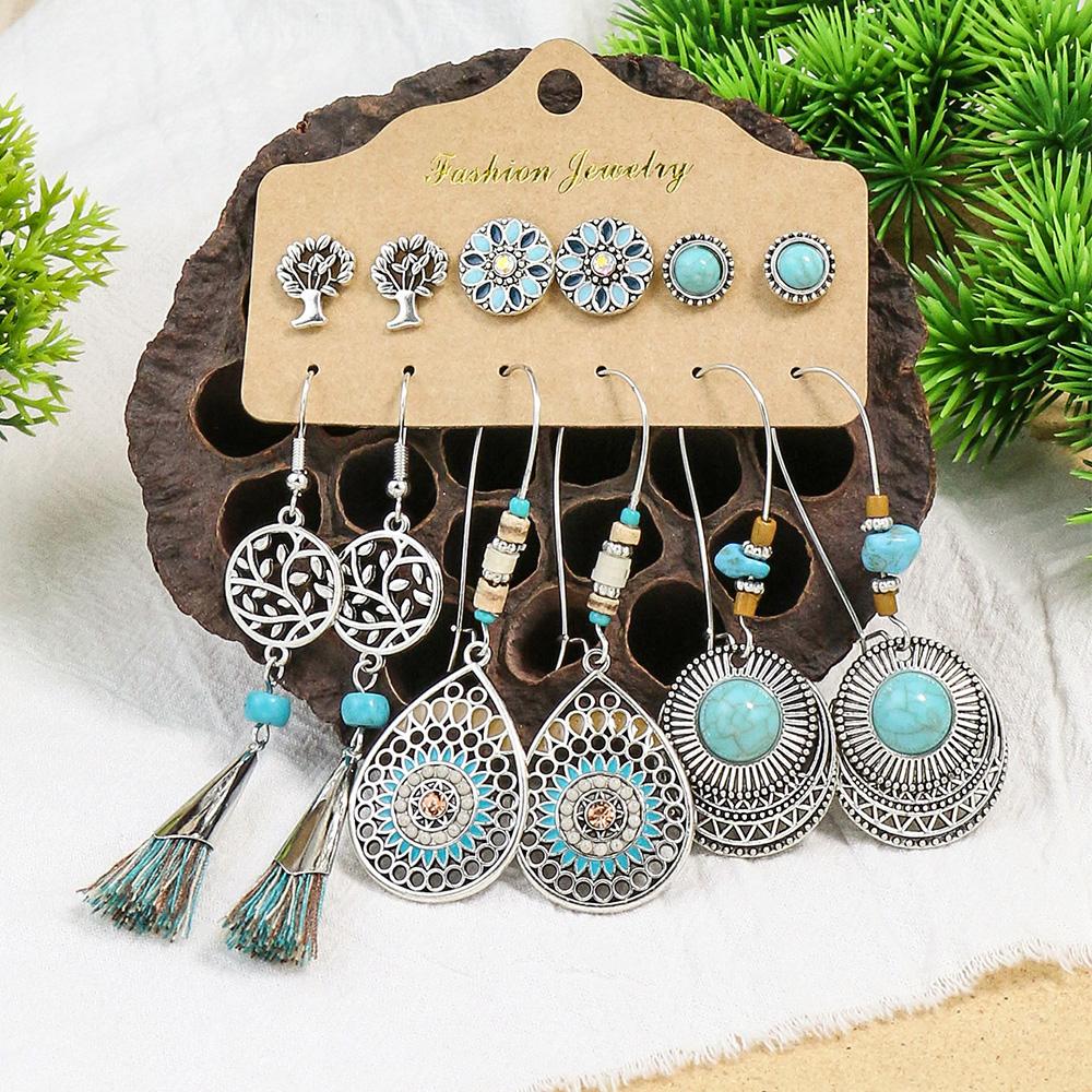 Boho Ethnic Pendant/Round Earrings for Women Fashion Vintage Earrings Set Pendientes Rare Pendant The Four Seasons Zircon