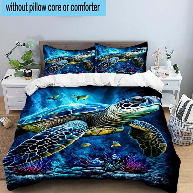 Cartoon Sea Turtle Artwork 3pcs Bedding,Including 1pc Duvet Cover And 2pcs Pillowcases Perfect for Christmas,Ideal for Bedroom, Dormitory