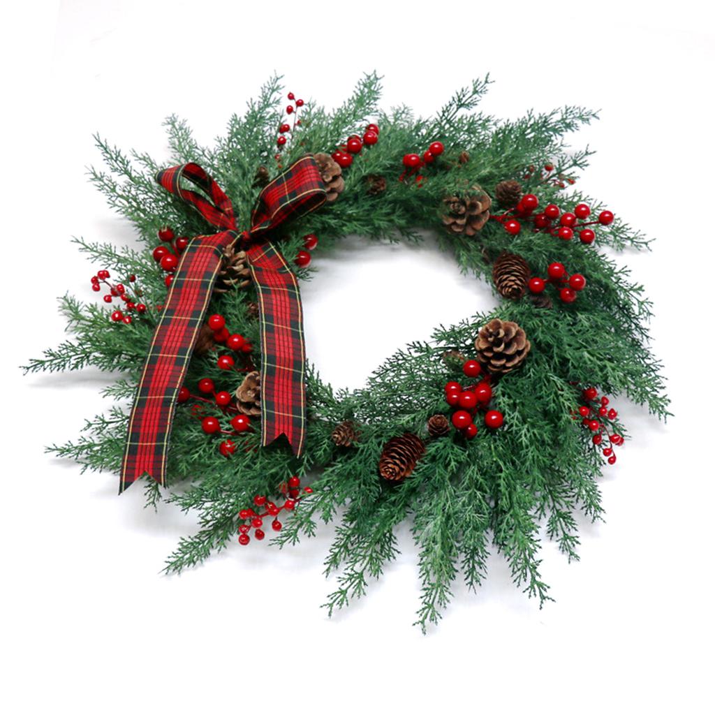 Artificial Xmas Wreath for Front Door Decoration Xmas Wreath with Pine Cones Berries Bows