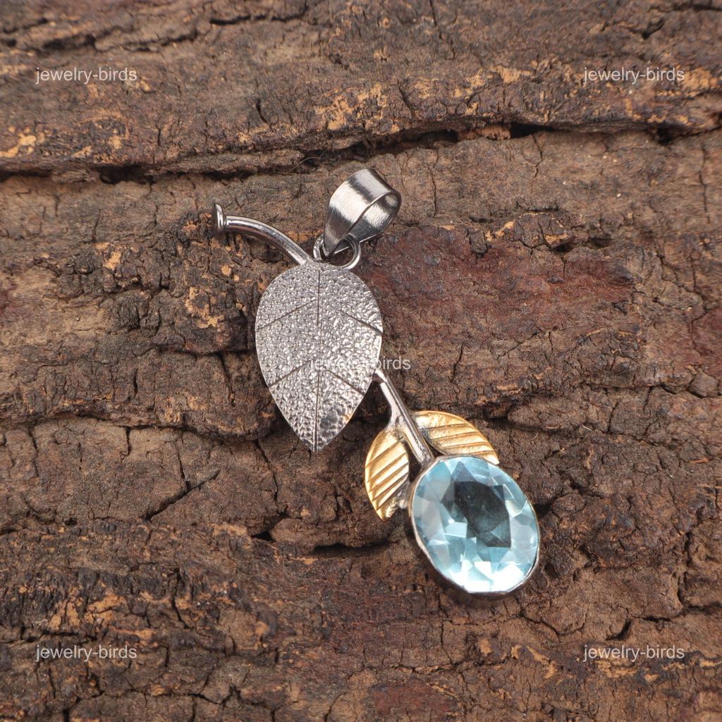 Oval Sky Blue Topaz Stone 925 Sterling Silver Daughter Gift Artisan New Pendant PP-55-14