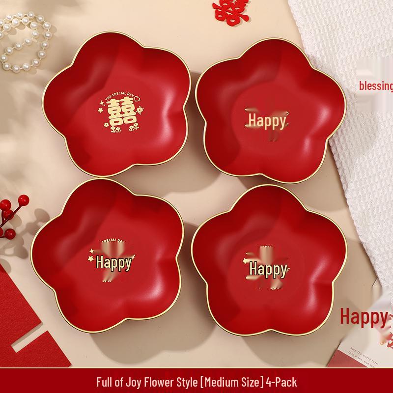 Wedding & Engagement Fruit and Candy Plate - Elegant Red Ornament for Living Room