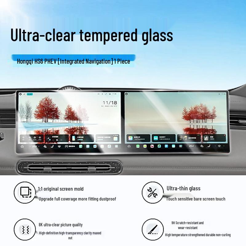 Compatible with 26 Hongqi HS6 PHEV models: Screen tempered film, central control sticker, navigation protector, car interior accessories.