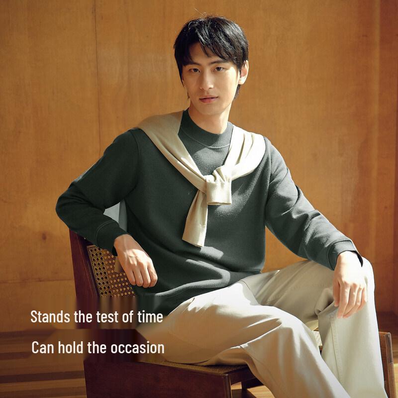 Hodo Men's Machine Washable Fleece-Lined 100% Wool Round Neck Sweater