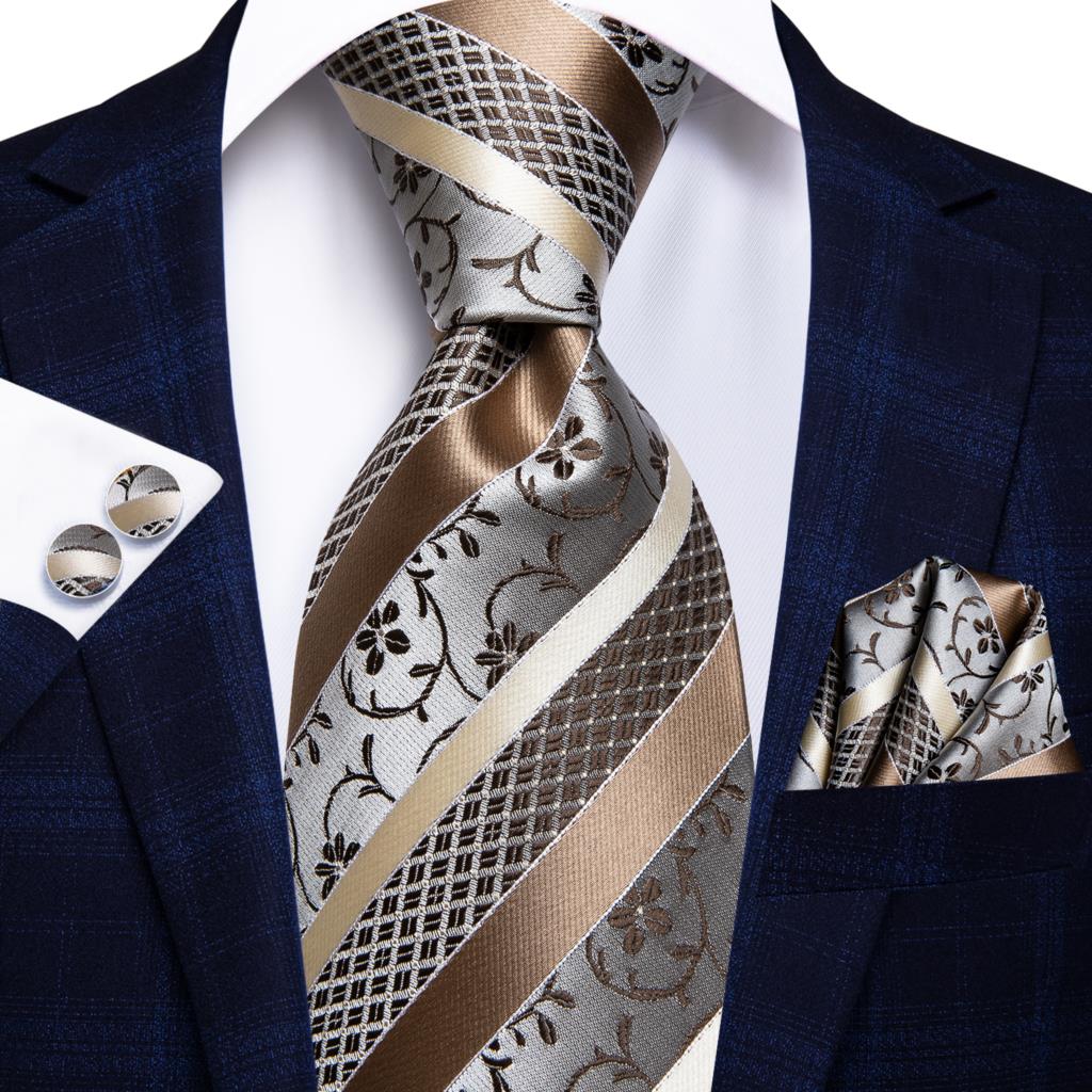 Hi-Tie Navy Blue Striped Silk Wedding Tie For Men Fashion Design Gift Men Necktie Hanky Cufflink Set Business Party Dropshiping