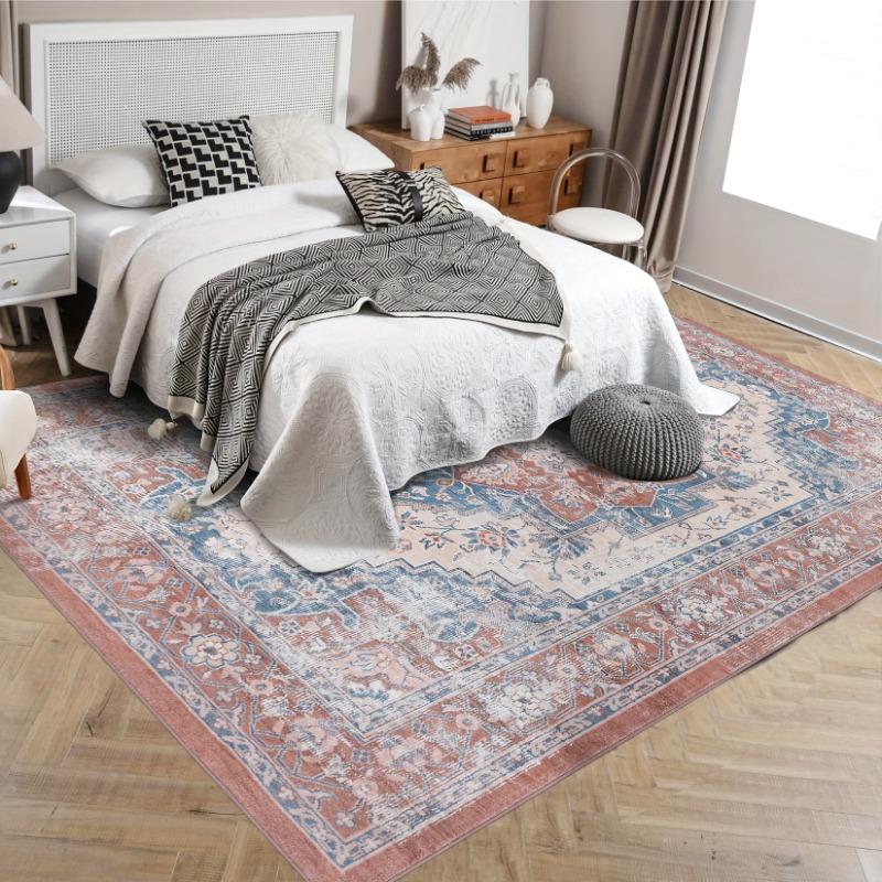 Boho Vintage Floral Print Mat, Large Area Mat for Bedroom, Living Room, Bathroom, Laundry, Bedroom Persian Pattern, Bedroom Mat