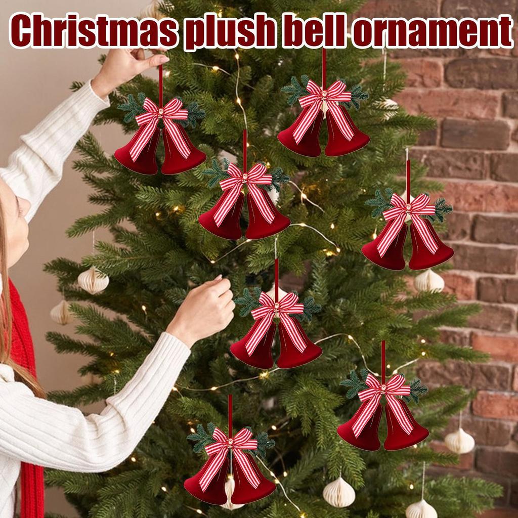 Christmas Bell Ornaments For Tree Flocking Holiday Decoration Hangable Christmas Decorations For Home Front Door Office Wreath