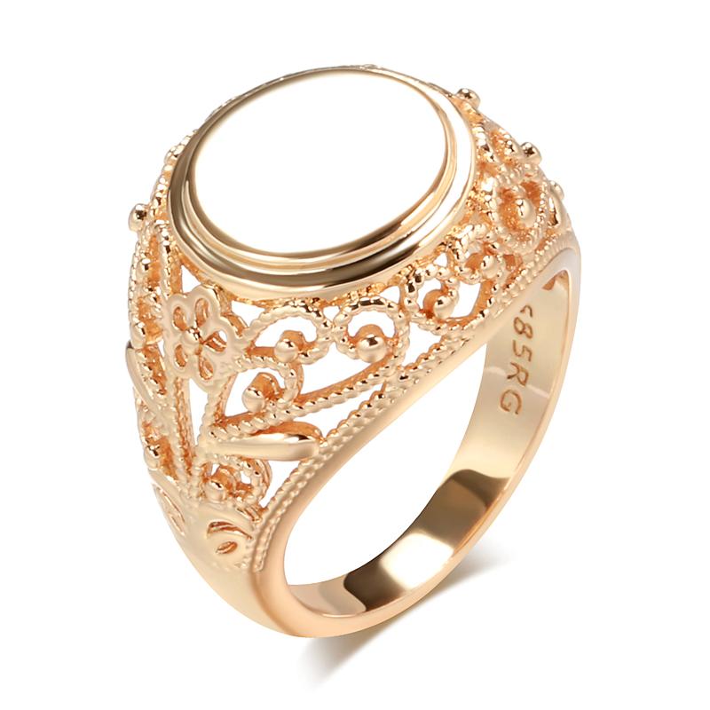 New Design Rose Gold Round Glossy Rings Christmas Gift Hollow Flower Women Jewelry Ethnic Wedding Ring Fashion