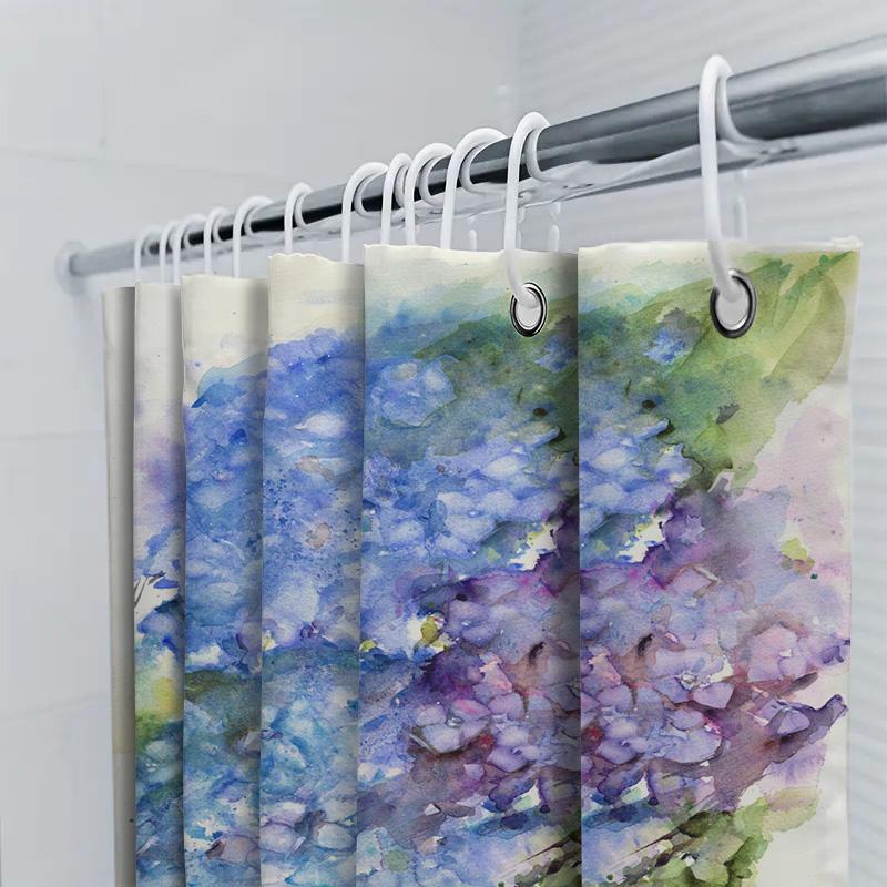 Watercolor Blue Hydrangea Shower Curtain For Bathroom Decor Extra Long Size 72X84In Customizable With Your Design