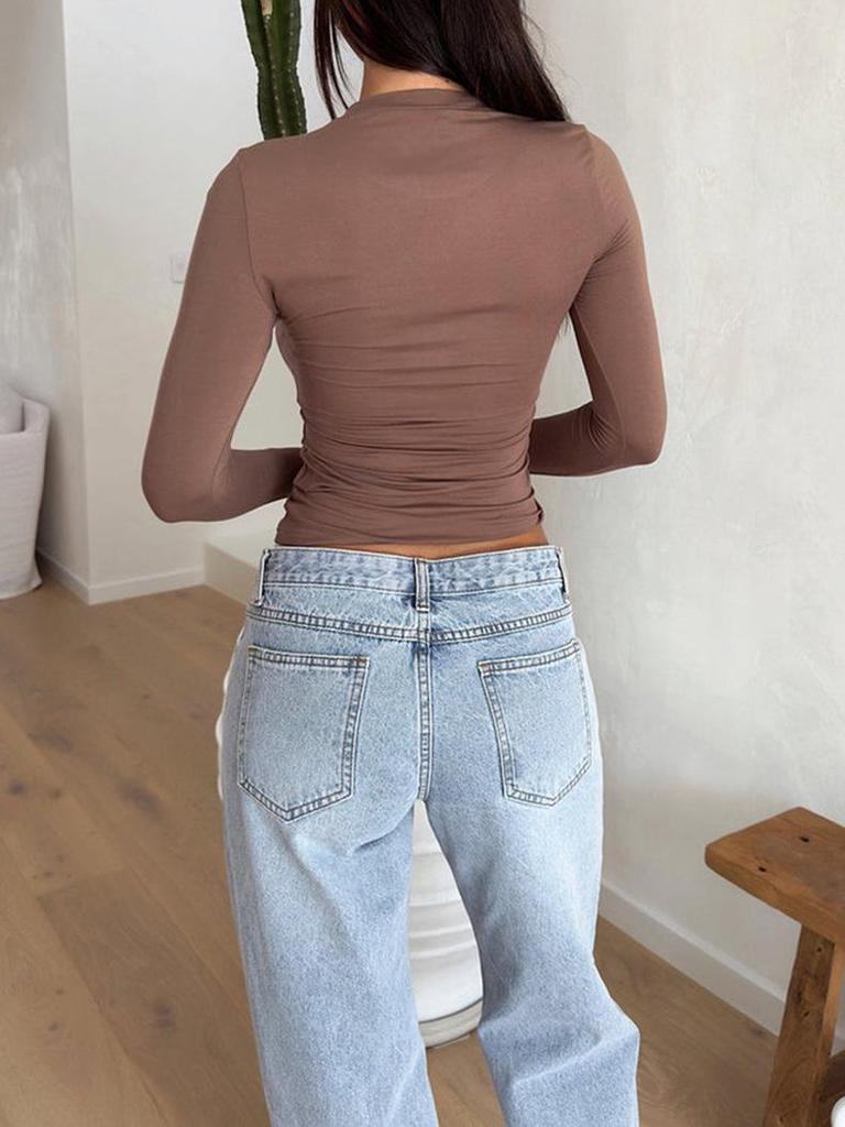 Di Yun Women's Y2K Slim Fit Solid Long Sleeve T-shirt for Spring/Summer 2024