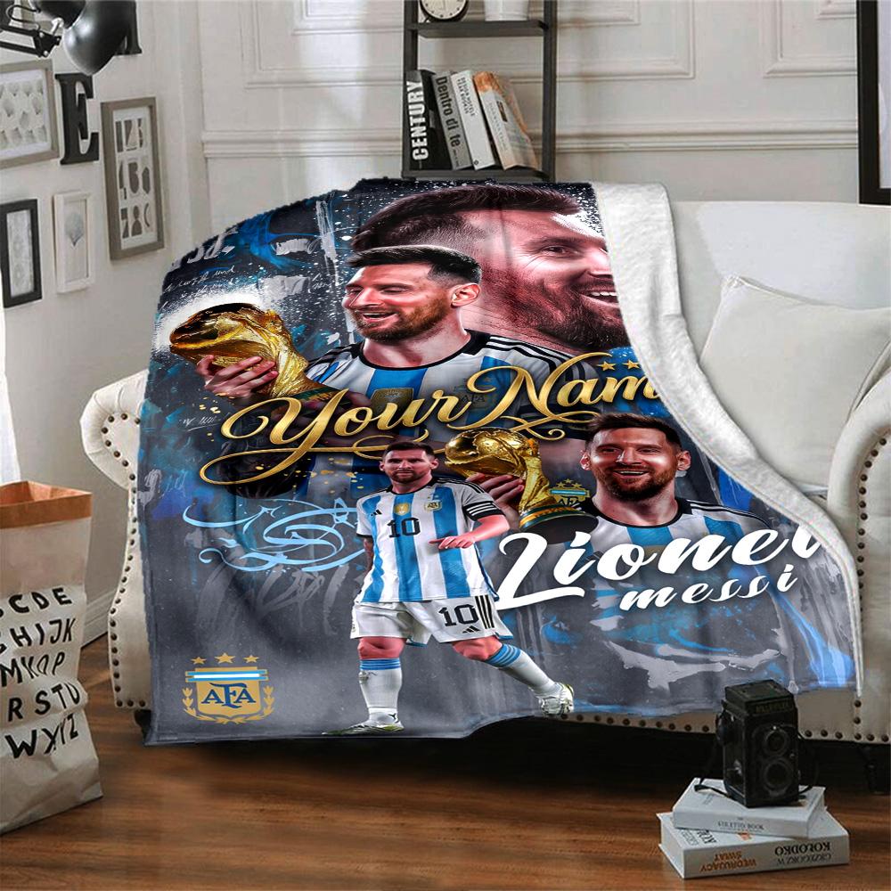 Football Messi Customize Text Blanket Lightweight Customizable Blanket Comfortable Versatile for Seaside Home Decor Livingroom Nap All-Season Use