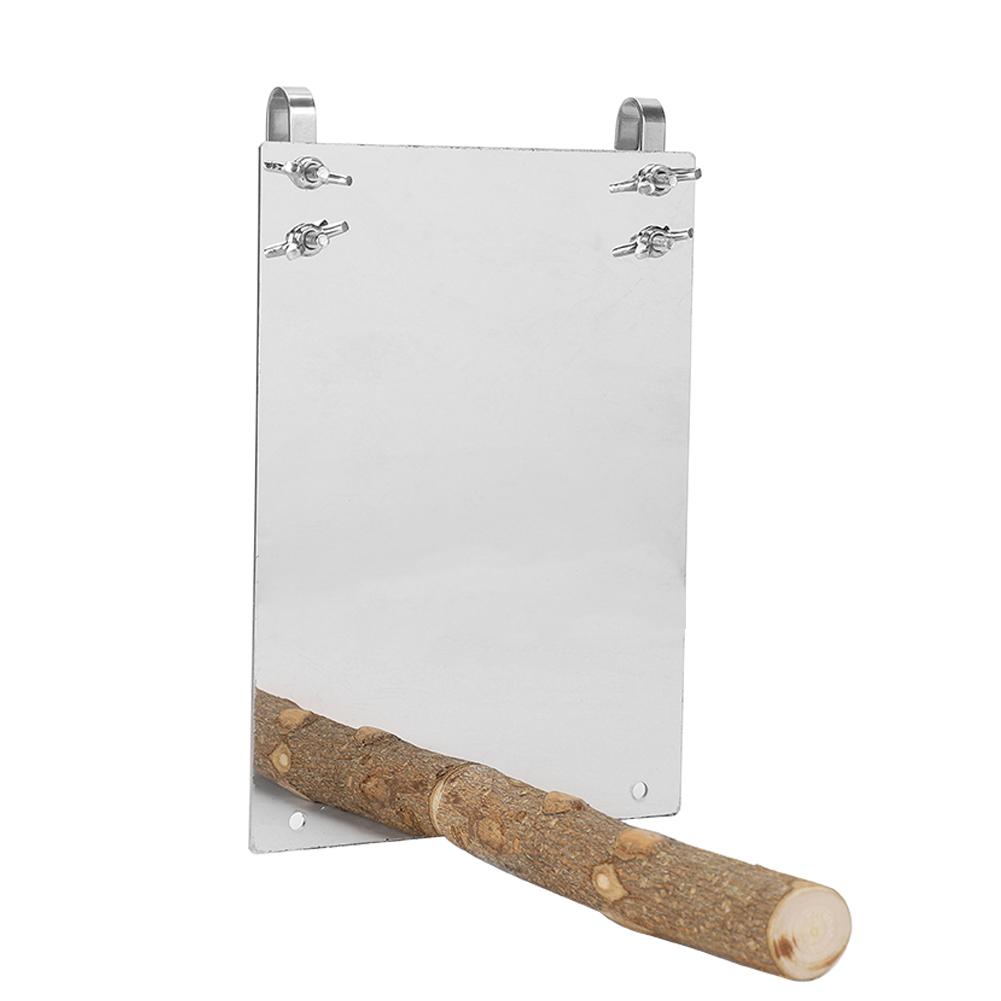 Stainless Steel Medium Small Parrots Mirror with Wooden Standing Rod Bird Cage Accessory