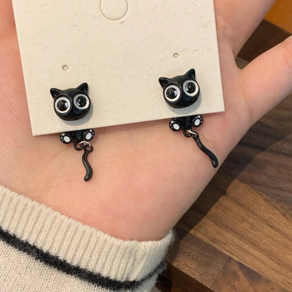 Simple Black Cat Earrings Cute Cartoon Earrings Fashion Black Cat Ear Studs Girl