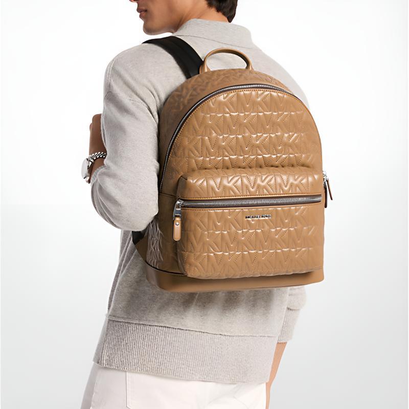 MICHAEL KORS Hudson Embossed Logo Silver Metal Detail PU Backpack Medium Men's Terracotta