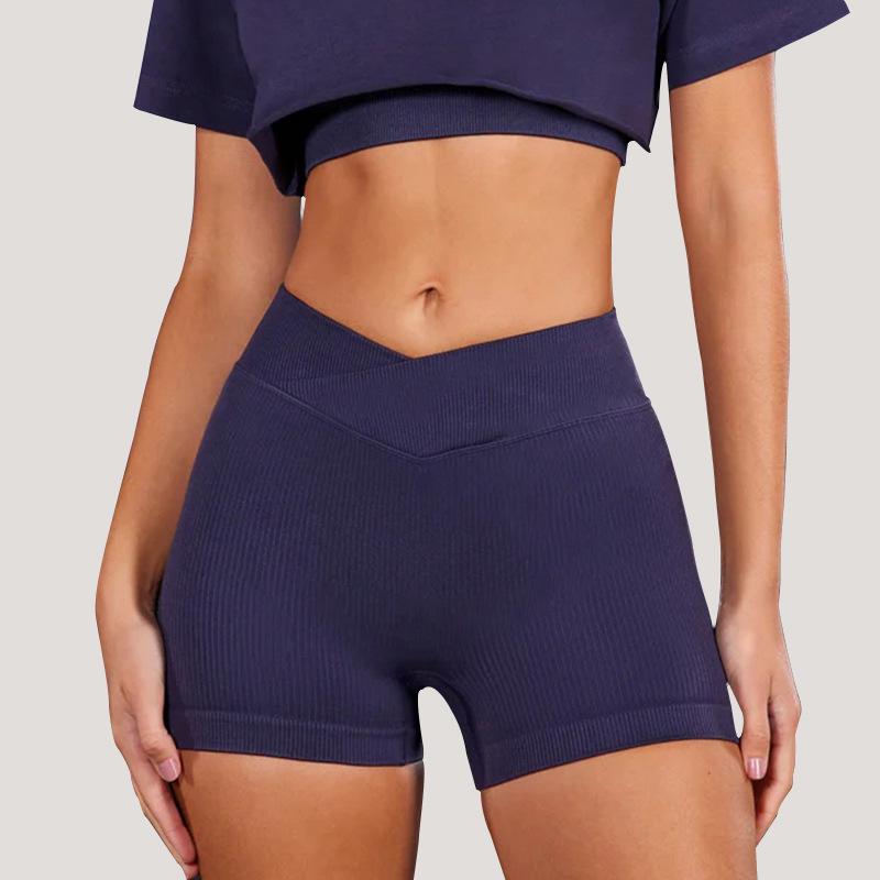 

Бесшовные шорты для йоги с высокой талией цвета персика - Подъем ягодиц и посадка в трех точках Large темно-синий