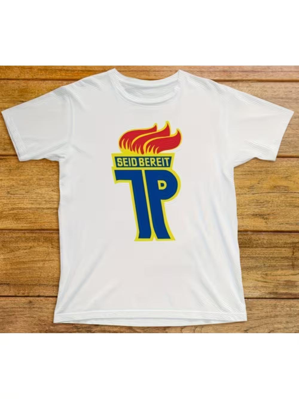 Men S Vintage East German And Soviet Young Pioneers Graphic T-Shirt - Featuring The Bold SEID BEREIT And 1P Designs with Flame Patterns XL