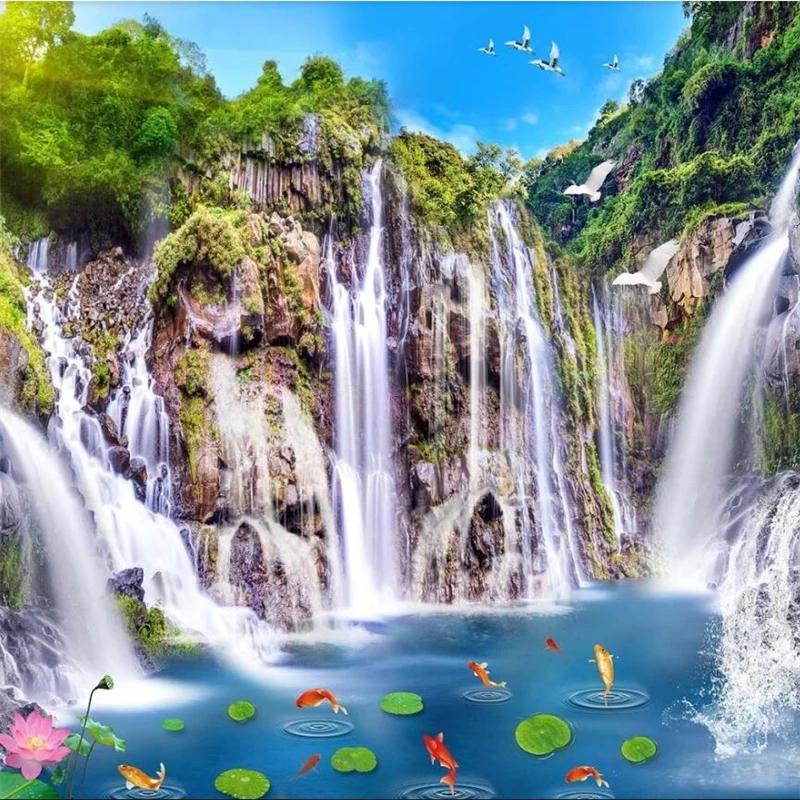 Landscape Waterfall Mural Wooden Bridge 3d Landscape Wallpaper Living Room Bedroom Background Wall Mural