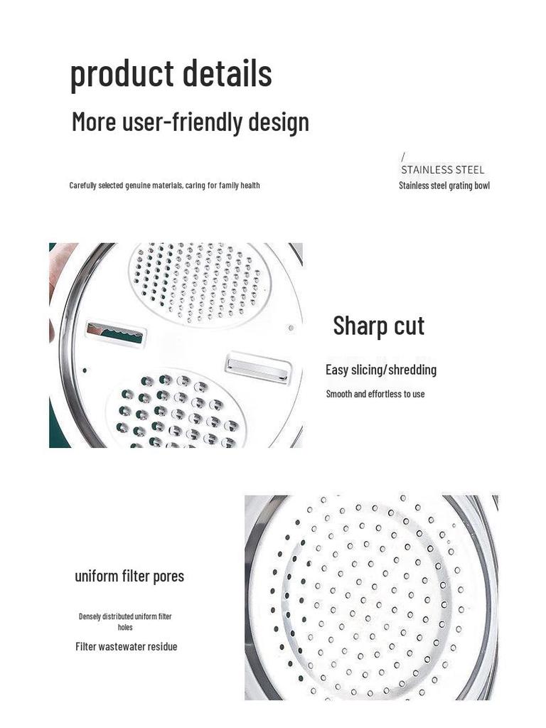 Stainless Steel 3-Piece Vegetable Cutter & Grater Set with Multifunctional Wash and Drain Basin