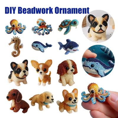 Kit Drăguț de Broderie cu Mărgele Câine DIY Set de Broderie cu Mărgele Formă Câine Animal 3D pentru Începători Ornament Animal 3D Set de Cusut