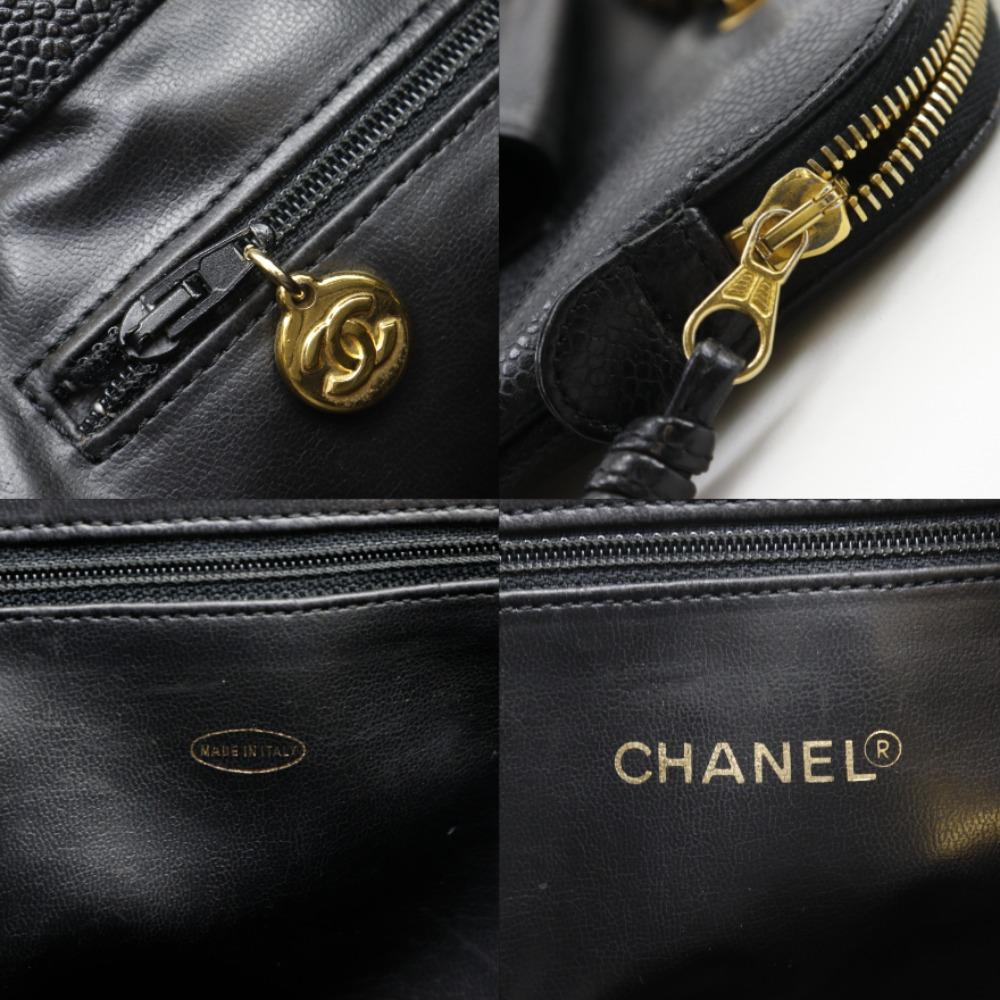 CHANEL Chain tote Tote Bag COCO Mark black Caviar skin Women Used