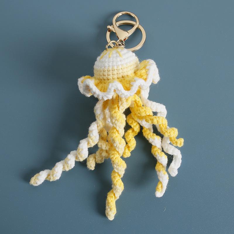 Handmaking Crochet Jellyfish Keychain Pendant Creative Ocean Series Crochet Keychain Knitted Cute Clown Fish Keyrings Wholesale