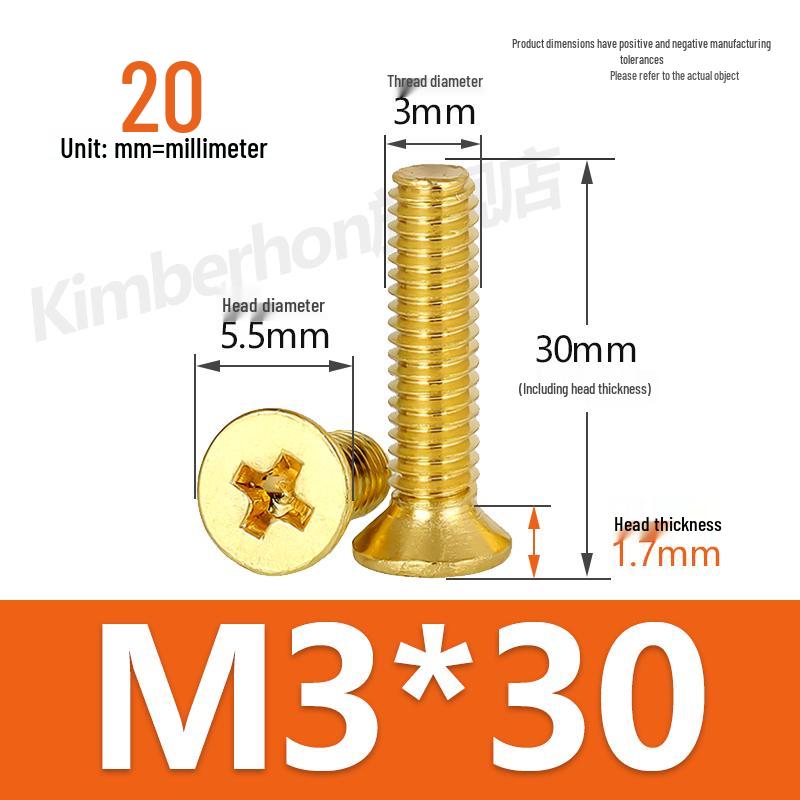 Copper Phillips Countersunk Head Machine Screws, Sizes M2–M4, Lengths 6/8/10/12mm