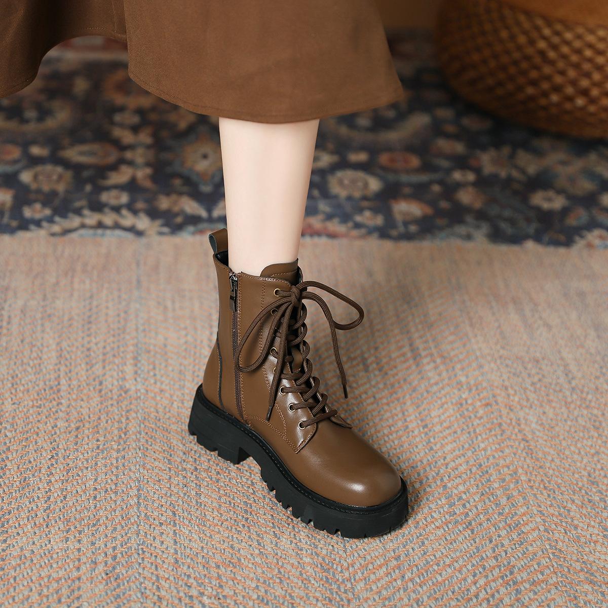 

Женские осенне-зимние мотоциклетные ботинки в британском стиле, короткие ботинки на платформе с боковой молнией для женщин 40 коричневый