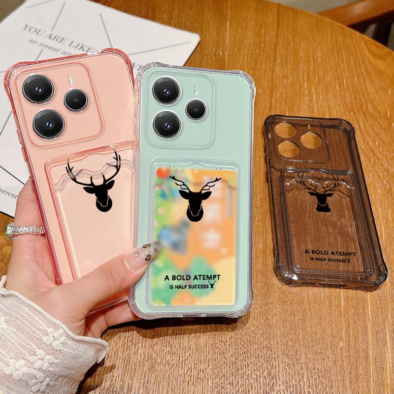For Xiaomi 14T 13T Pro Poco F6 X6 Pro Redmi 14C Note 13 12 Pro 11 Case Shell Deer Pattern Slim Card Slot Clear Shockproof Soft Silicone Phone Cover