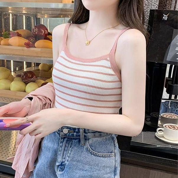 

Trendy Slimming Striped Sleeveless Two-Piece Shirt Set for Spring & Autumn 2XL