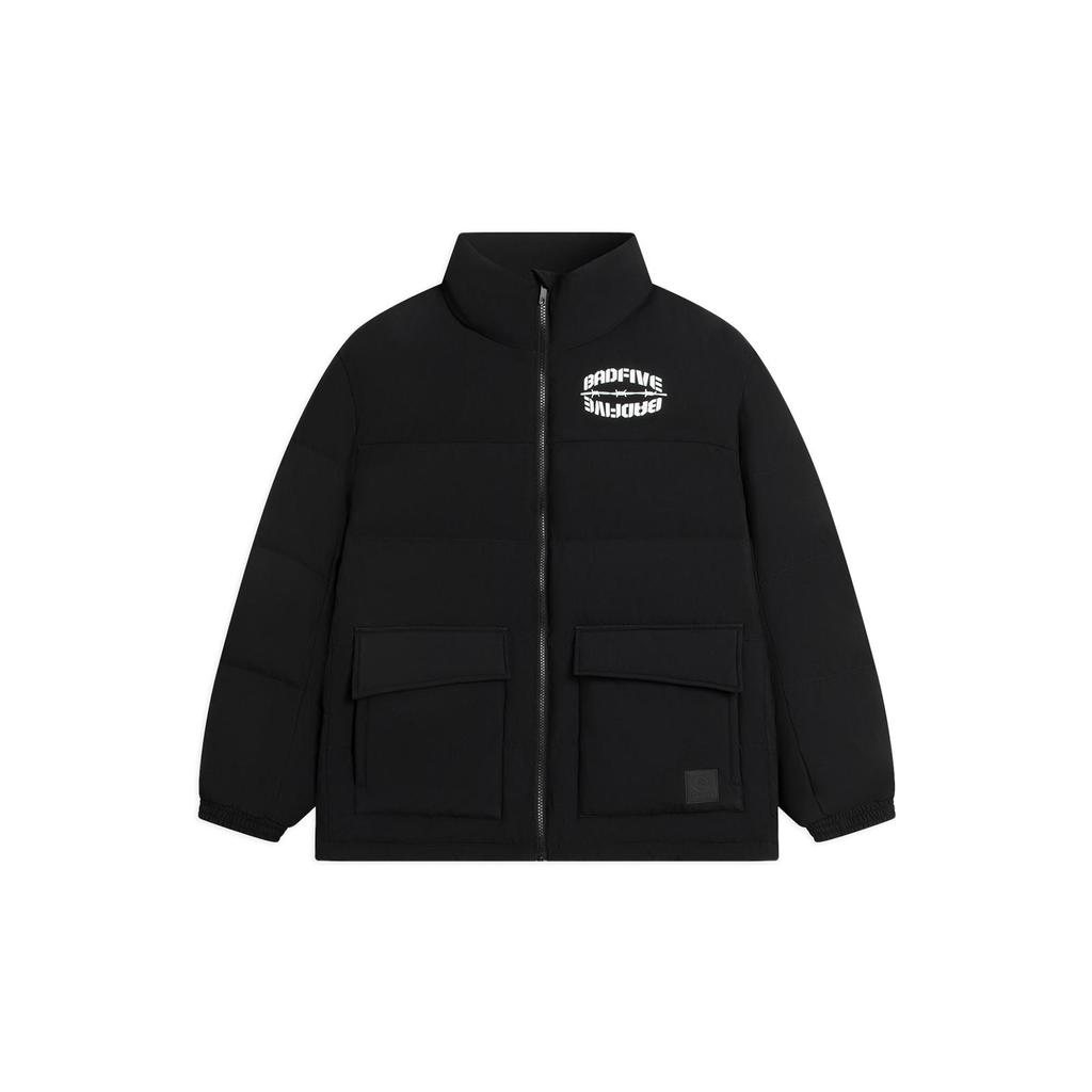 Li Ning Down Jackets Men's Black Stand Collar Moderate Quilted Down Jacket AYMS111-3