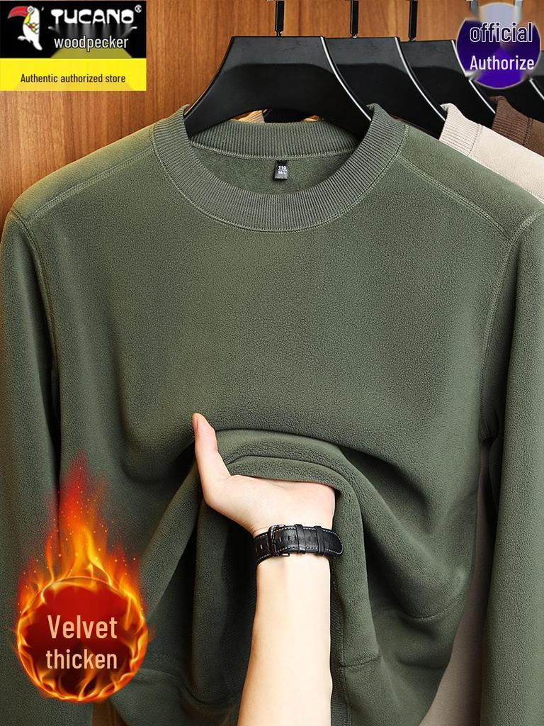 Specht Herren Fleecegefüttertes Rundhals-Sweatshirt - Langärmlig, Verdickt, Lässige lockere Passform für Herbst/Winter