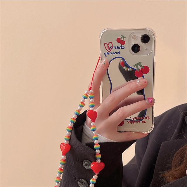 

Корейский милый браслет с вишневым сердечком, чехол для телефона для Iphone 13 12 11 Pro Xs Max X Xr 7 8 Plus, защитная мягкая задняя крышка с цепочкой For iPhone 13