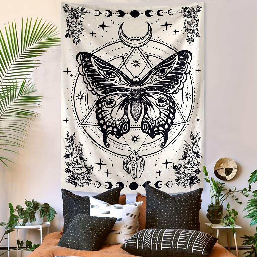 VIKAMA Bohemian Butterfly Tapestry Moth Floral Moon Aesthetic Vertical Vintage Decorative Piece Bedroom Living Room Feature Wall