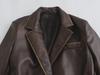 2023 Autumn Women's Mid-Length Distressed PU Leather Trench Coat