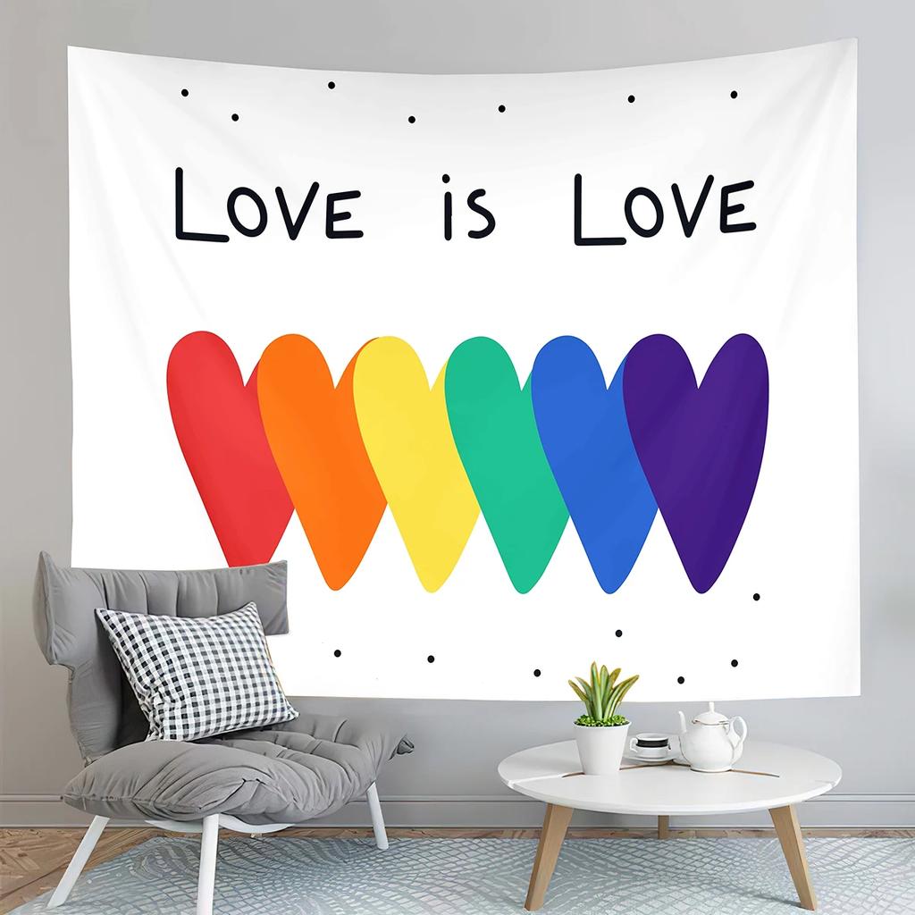 World Pride Day Tapestry Colorful Heart Shape Tapestry Love Is Love Tapestry Home Living Room Dorm Bedroom Decoration Tapestries