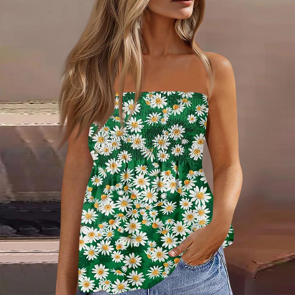 2024 Tube Tops For Women,Cute Sexy Off Shoulder Print Sleeveless T-Shirt
