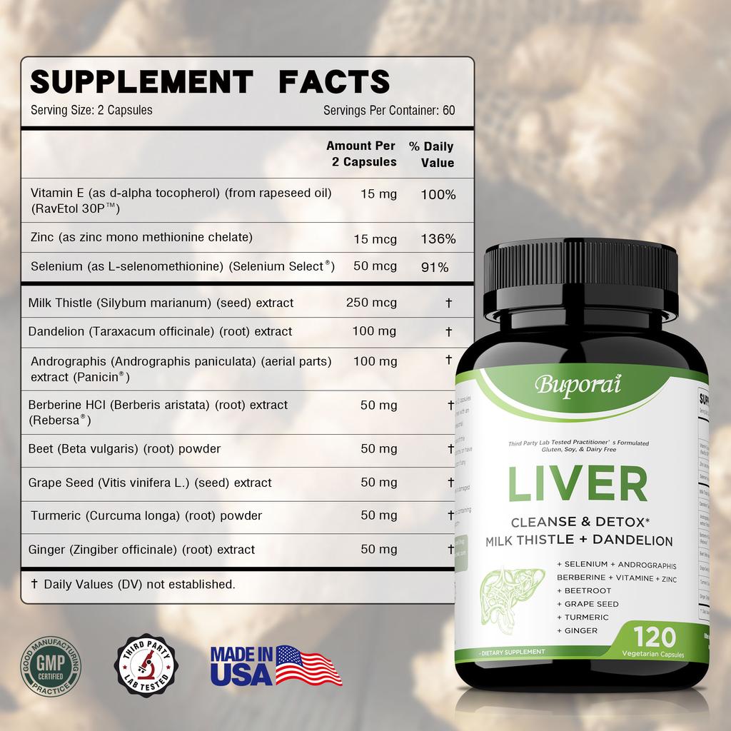 Milk Thistle and Dandelion Root Complex Capsules, Natural Plant Extracts, Aids Daily Metabolism, Dietary Supplement, Suitable for Adults.